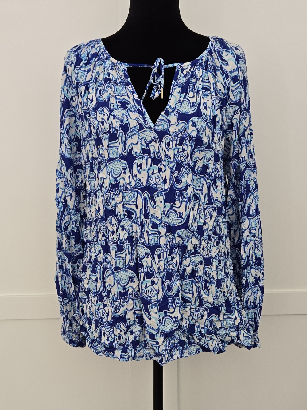 Lilly Pulitzer Willa Get Trunky Elephant Print Tunic Blouse V-Neck Boho Medium